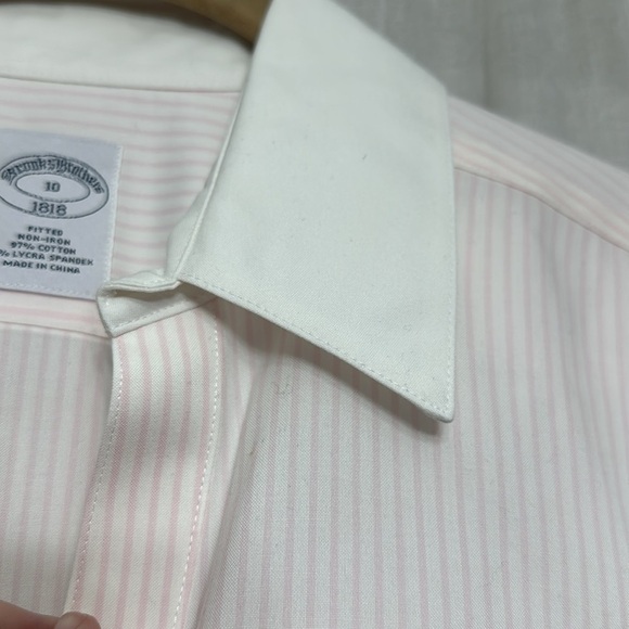 NWOT Brooks Brothers 10Fitted Non-Iron White collar& Cuffs pink stripe Item# 6B - Picture 3 of 7
